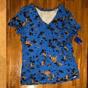 NWT Women's APT.9 blue splatter pattern top L Rayon